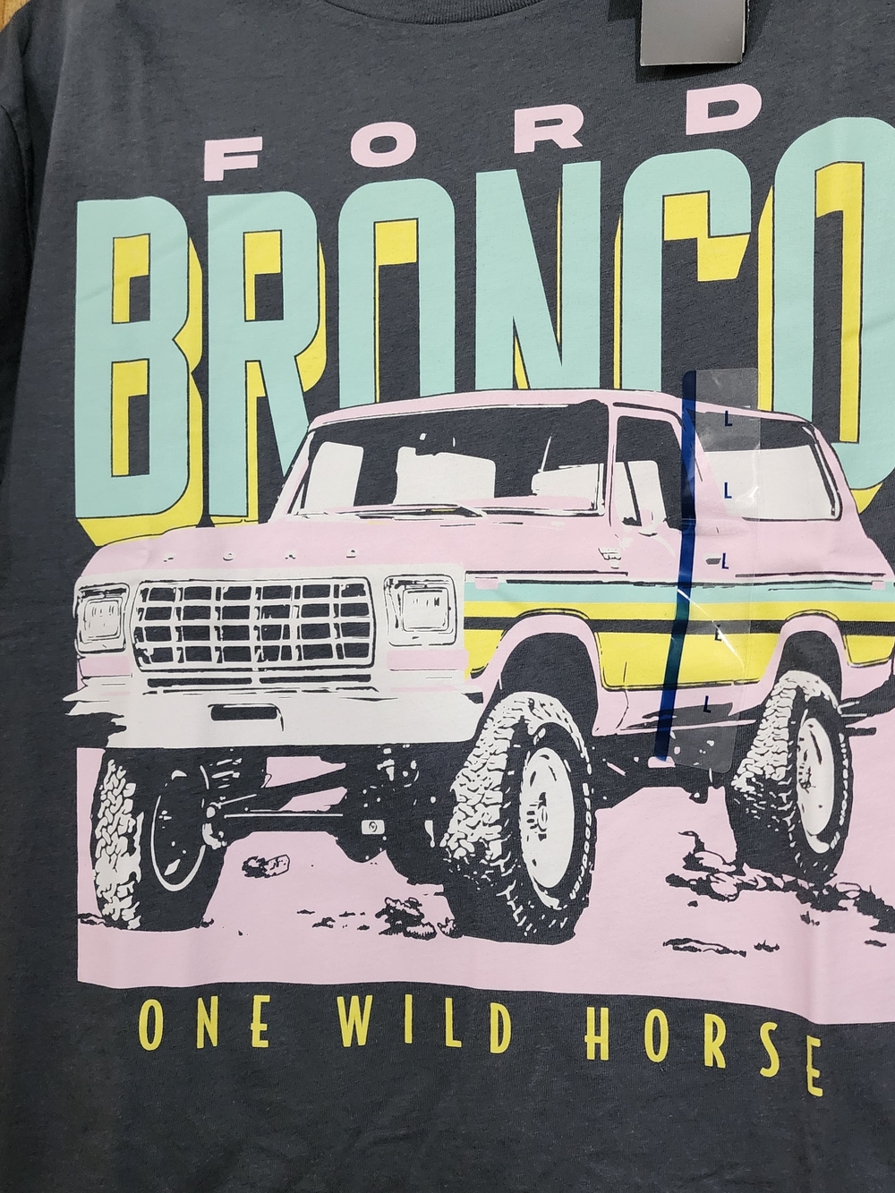 Ford Bronco Women's Graphic Tee - Charcoal with Pastel Pink & Mint. NWT